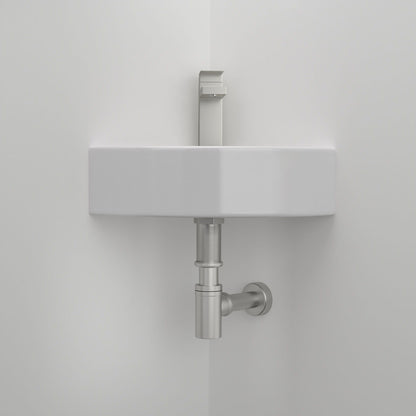 Triangle Porcelain Wall Mount Vessel Sink With Single Faucet Hole & Overflow - White