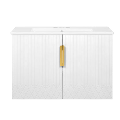 Bathroom Vanity With Sink, Rectangular Storage Cabinet With 2 Soft Closing Doors