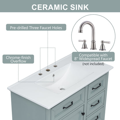 36" Bathroom Vanity With Sink, 2 Tip Out Drawers, Soft Close Hinges