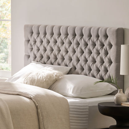 Queen Size Headboard With Button Tufting - Light Gray