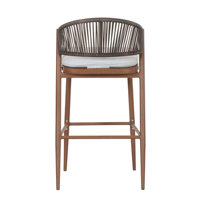 Outdoor Bar Height Metal Frame Counter Stools With Scallop Shaped Backrest & Water Resistant Cushions