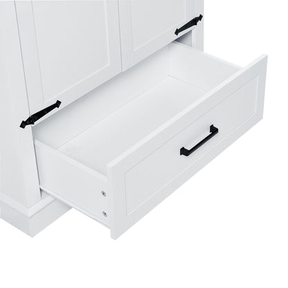 Tall Bathroom Storage Cabinet With 2 Doors And 2 Drawer, Adjustable Shelf - White