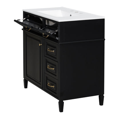 Modern Bathroom Vanity With Sink Top, Flip Drawer Design