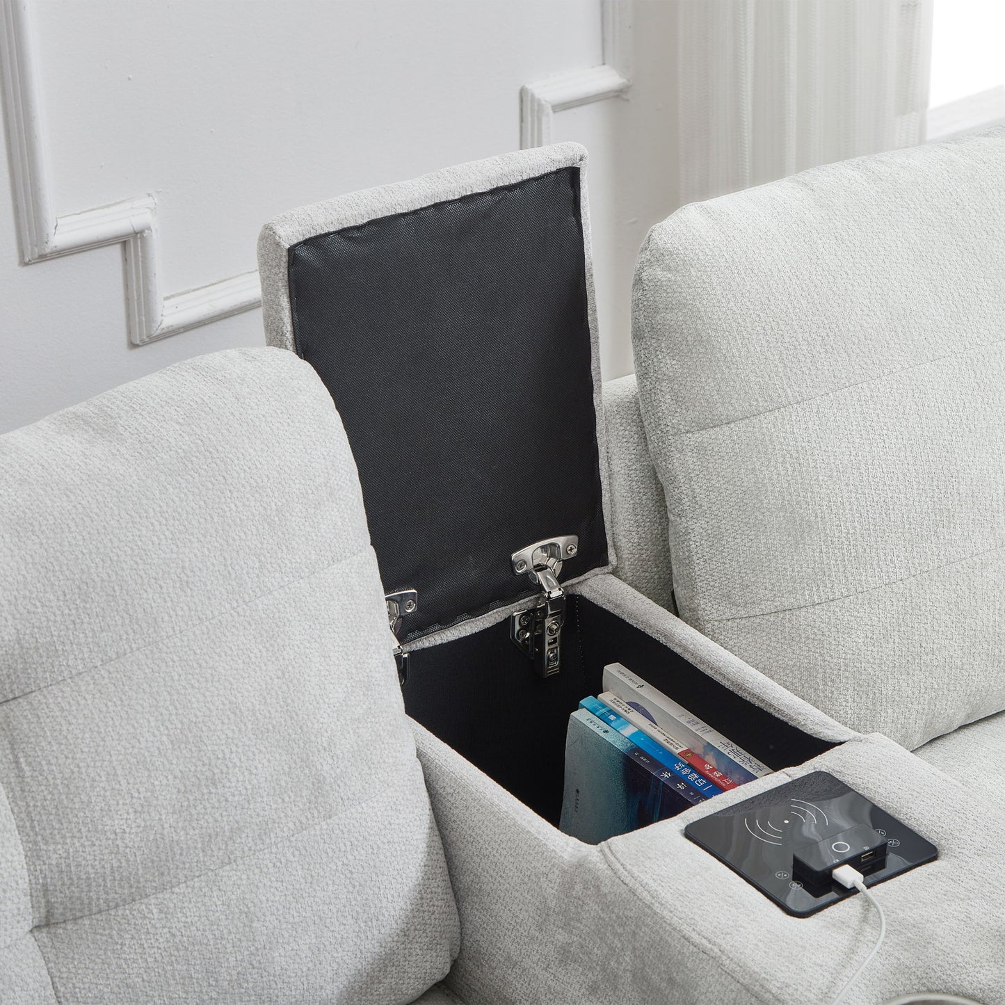 Modern Sectional Sofa U-Shaped With Movable Ottomans, tooth Speakers, LED Lights And Modular Storage
