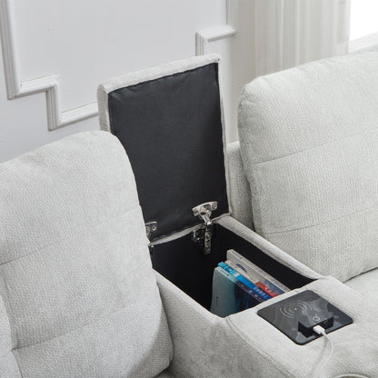 Modern Sectional Sofa U-Shaped With Movable Ottomans, tooth Speakers, LED Lights And Modular Storage