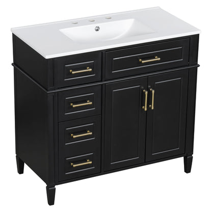 Bathroom Vanity With Sink, 4 Drawers, 2 Doors