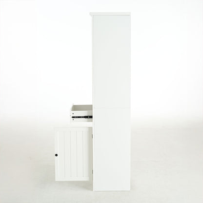 Retro Style 75'' Tall Display Shelf With Cabinet For Hallways Living Room Kitchen - White
