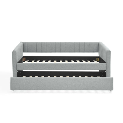 Upholstered Daybed With Trundle With Vertical Stripes