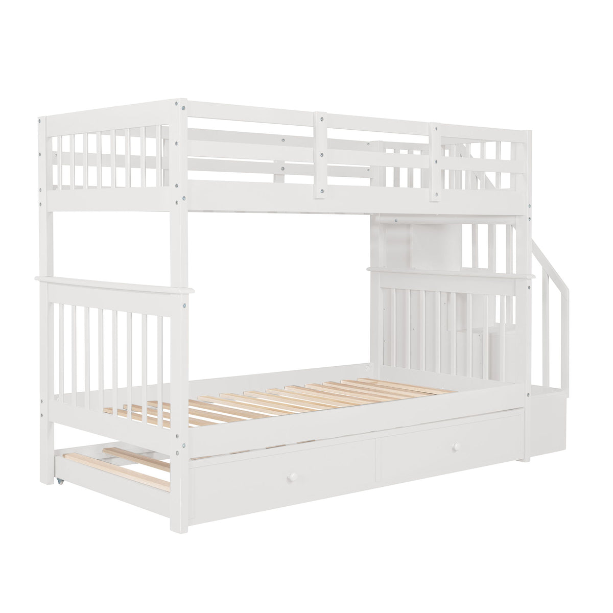 Stairway Bunk Bed With Storage And Guard Rail For Bedroom