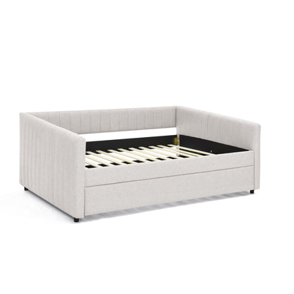 Upholstered Daybed With Trundle With Vertical Stripes