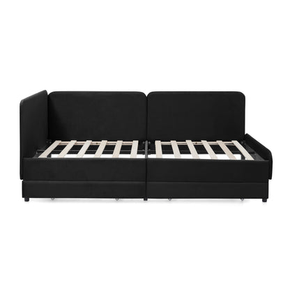 Upholstered Platform Bed Frame With 2 Storage Drawers And Adjustable Sofa Bed