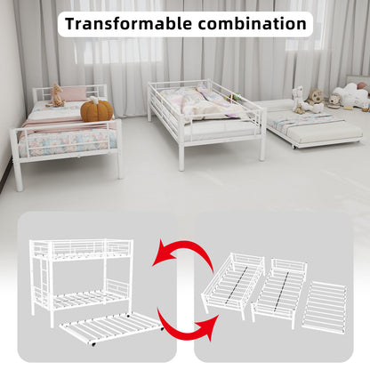Bunk Bed For Kids, Convertible Frame With Ladders & Guardrail