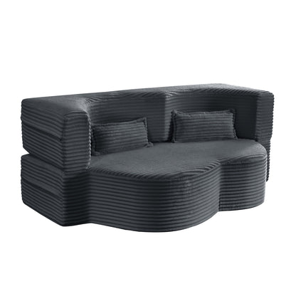 Floor Convertible Sleeper Sofa Bed With 2 Pillows