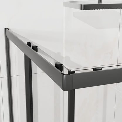 Corner Shower Enclosure, Double Sliding Door & Shower Base - Matte Black