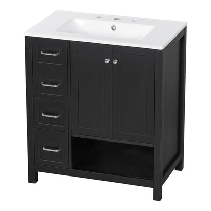 Bathroom Vanity With Sink Top, Bathroom Vanity Cabinet With 2 Doors And 2 Drawers, Open Shelf