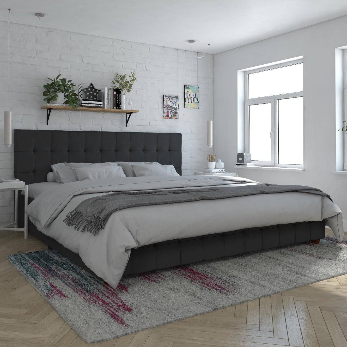 King Upholstered Bed With Storage - Black