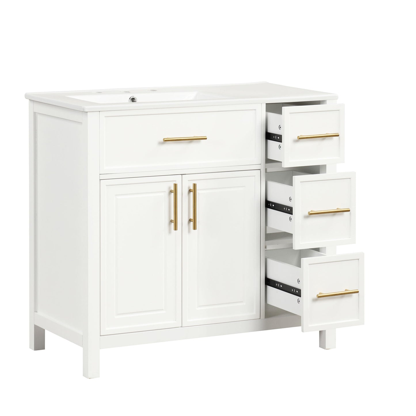 Modern Bathroom Vanity With Sink Top, 2 Doors And 3 Drawers