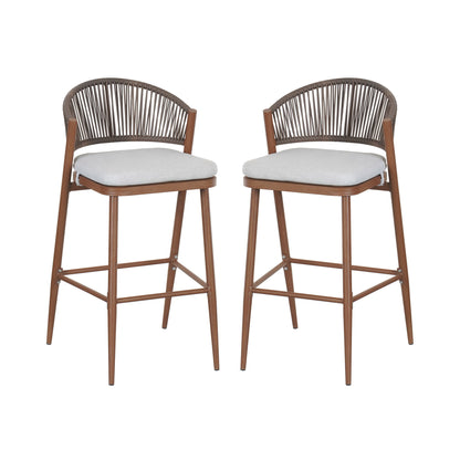 Outdoor Bar Height Metal Frame Counter Stools With Scallop Shaped Backrest & Water Resistant Cushions