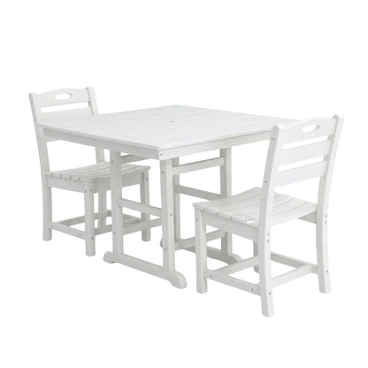 Outdoor Patio Dining Set, Square Table With Umbrella Hole And Armless Chairs