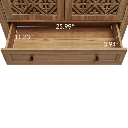 Tall Kitchen Pantry Cabinet With Hollow Carved Doors 2 Drawers And Adjustable Shelves Storage Display Cabinet For Kitchen Dining Room Or Living Room - Walnut