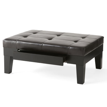 Chatham - Ottoman With Drawer Leather Storage Solution - Dark Coffee