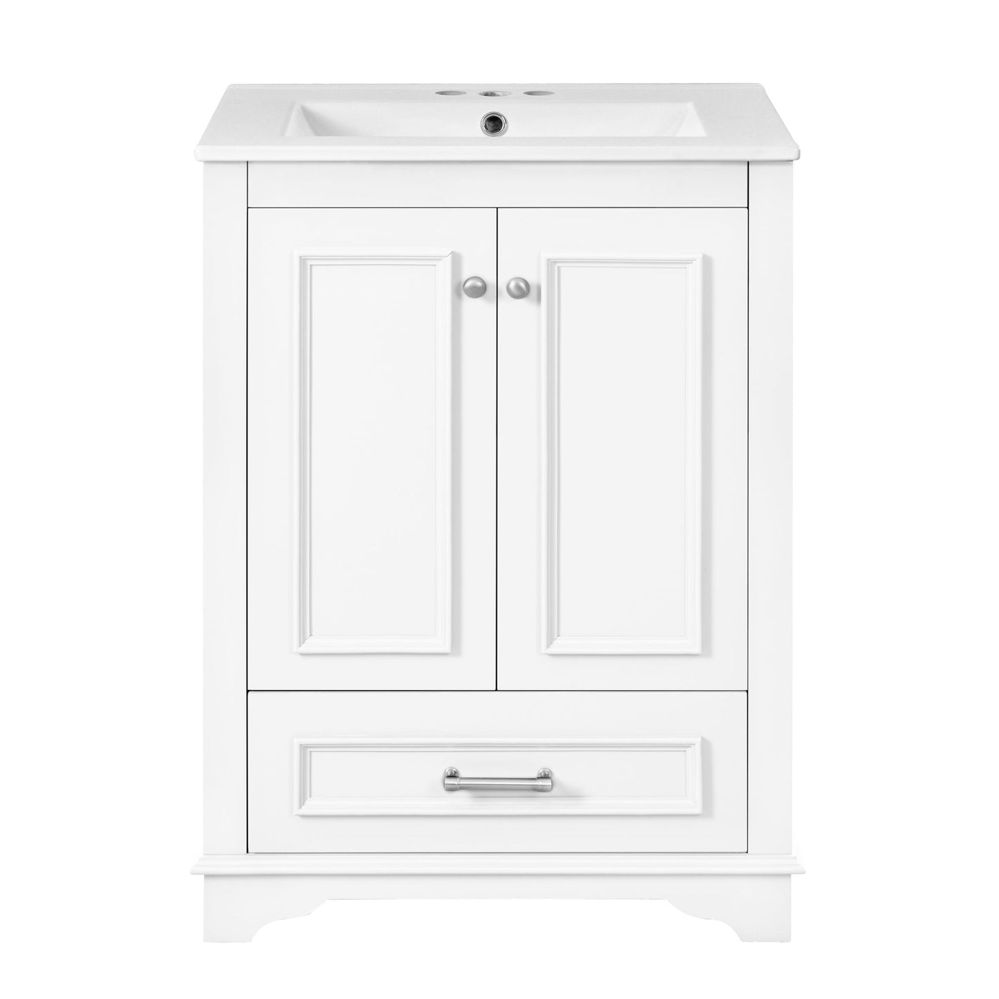 Bathroom Vanity With Ceramic Sink Combo, Modern Freestanding Storage Cabinet With Silver Handles