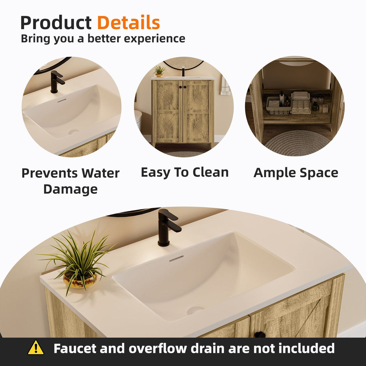 Folding Floor Cabinet With Ceramic Sink, Space Saving