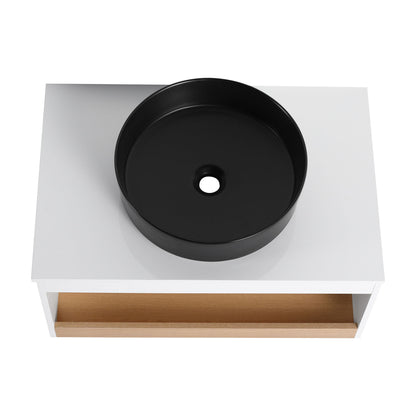 Floating Bathroom Vanity With Glossy Round Vessel Sink