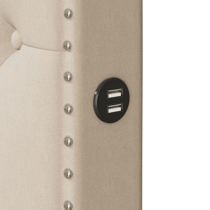 Upholstered Platform Bed With Trundle And 2 Sets Of USB Ports On Each Side, Fabric