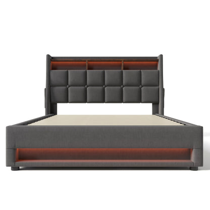 Upholstered Platform Bed With A Hydraulic Storage System, LED And USB Charging (Without Mattress)