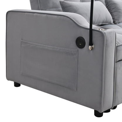 Modern Loveseat Futon Sofa With Pullout Bed, Adjustable Reclining Backrest, Toss Pillows