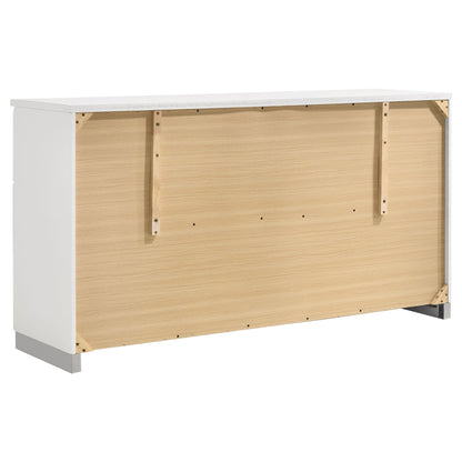 Escalon - 4 Piece Bedroom Set With Paneled Headboard Accents Upholstered - Glossy White