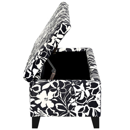 Luxury Storage Ottoman With Floral Patterned Fabric, Soft-Close Hinges, Multi Functional