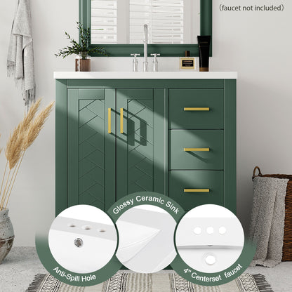 Bathroom Vanity With Sink, Storage Cabinet, Freestanding Set With 3 Drawers & Soft Closing Doors