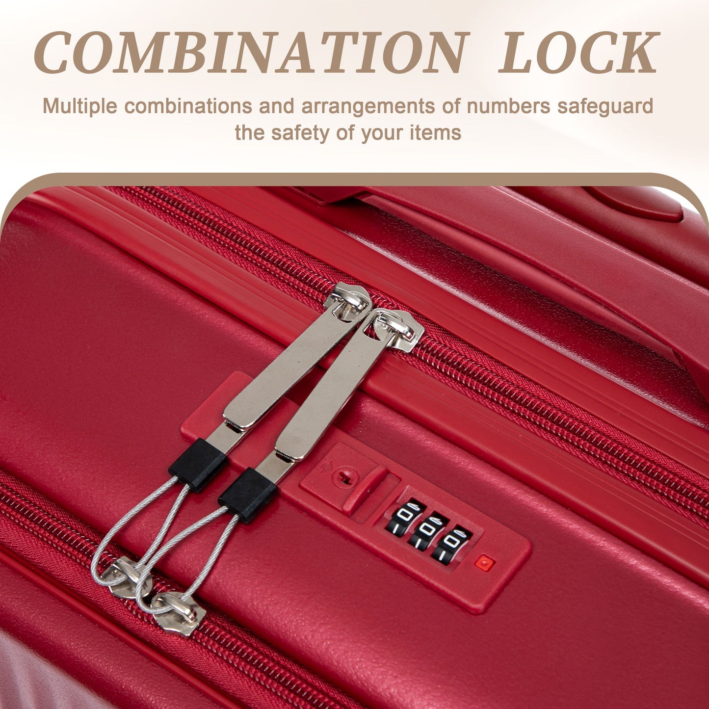 Luggage Set With Cosmetic Case, Combination Lock, Front Opening Design