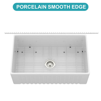 Apron-Front Reversible Single Bowl Kitchen Sink With Accessories - White