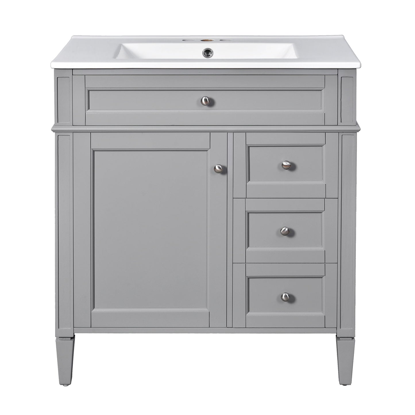 Bathroom Vanity With Top Sink, Freestanding Storage Cabinet With 2 Doors And 3 Drawers, Mirror Cabinet Included - Gray