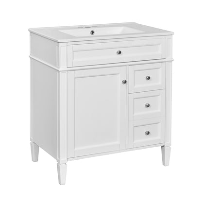 Bathroom Vanity With Top Sink, 2 Doors And 3 Drawers, Freestanding Set With Mirror Cabinet