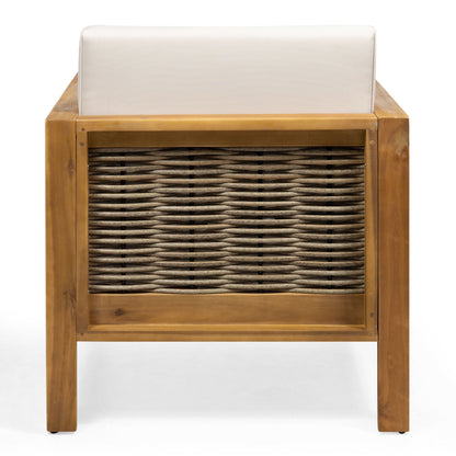 Outdoor 4 Seater Acacia Wood Chat Set With Wicker Accents And Cushions - Teak / Mixed Brown / Beige