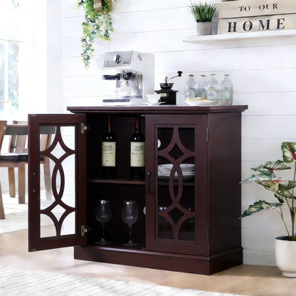 Modern Sideboard With Tempered Glass Doors - Ox Blood Red