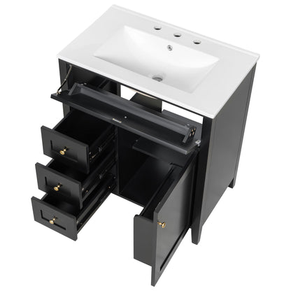 Modern Bathroom Vanity With Sink, 3 Drawers And Adjustable Shelf