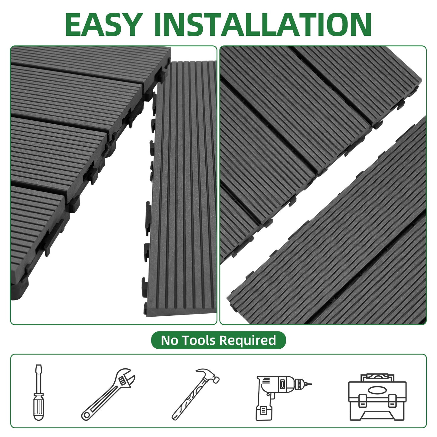 DIY Interlocking Deck Tiles Waterproof Outdoor And Indoor Flooring - Gray