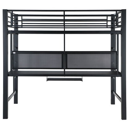 Ranier - Full Workstation Loft Bed, Full Length Desk, Safety Rails And Storage Shelves - Black