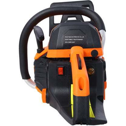 62Cc Gas Powered Chainsaw 2 Cycle Handheld Cordless Chain Saw Aluminium 18" And 20" Guide Bar - Orange