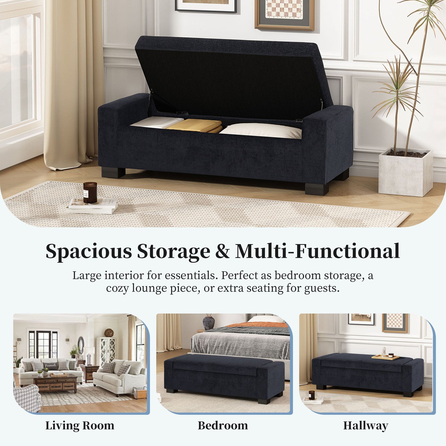 Textured Fabric Ottoman Bench With Hinged Lid