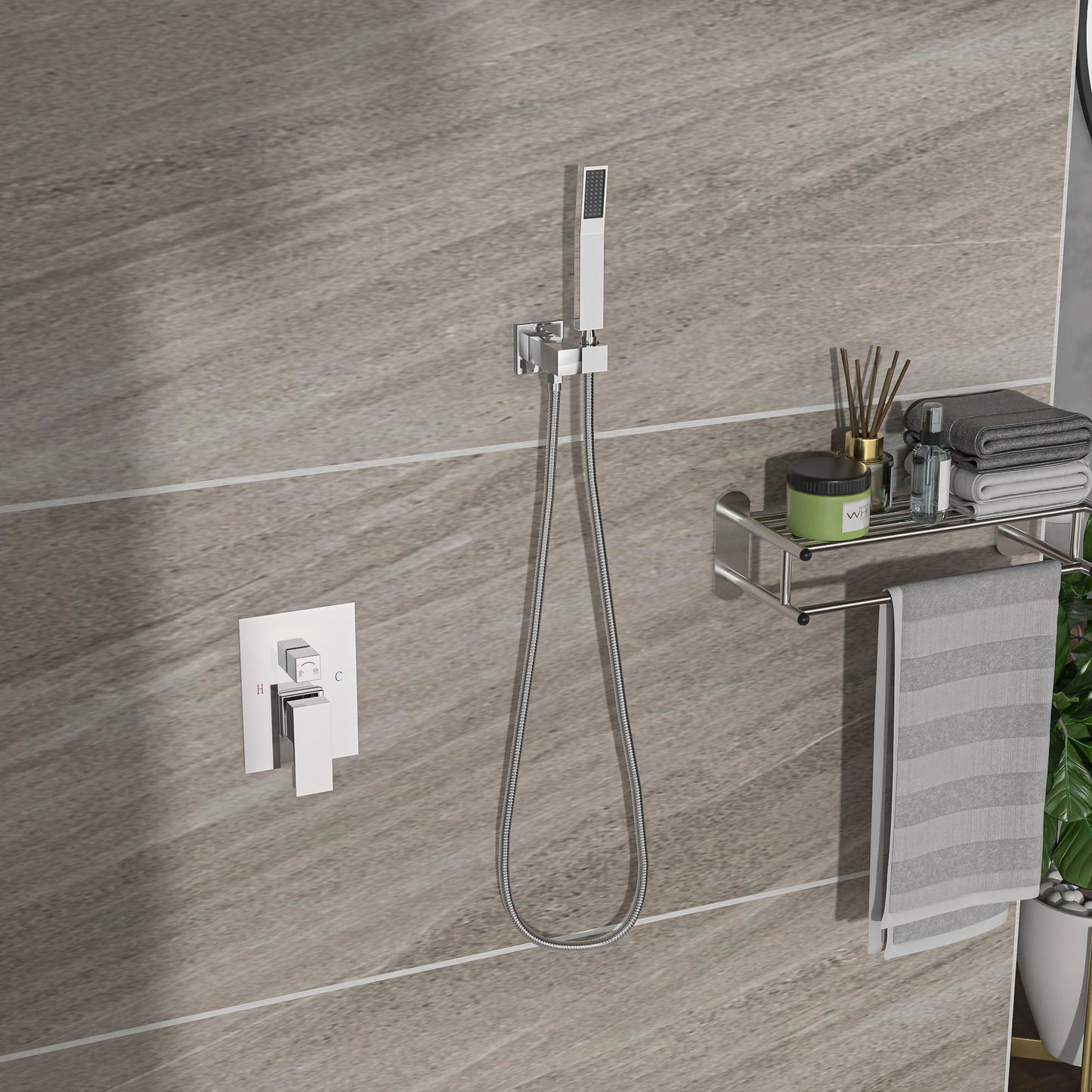 Modern Dual Shower Head System With 16" Ceiling Mount Finish, Stainless Steel And Brass