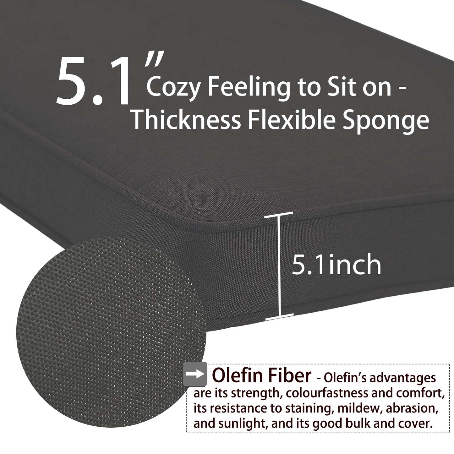 Patio Deep Chair Cushion - Set of 2 - Total 6 pieces (Charcoal)