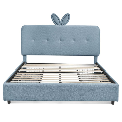 Upholstered Bed With Oversized Rabbit Ear Headboard, LED Lights & 4 Storage Drawers
