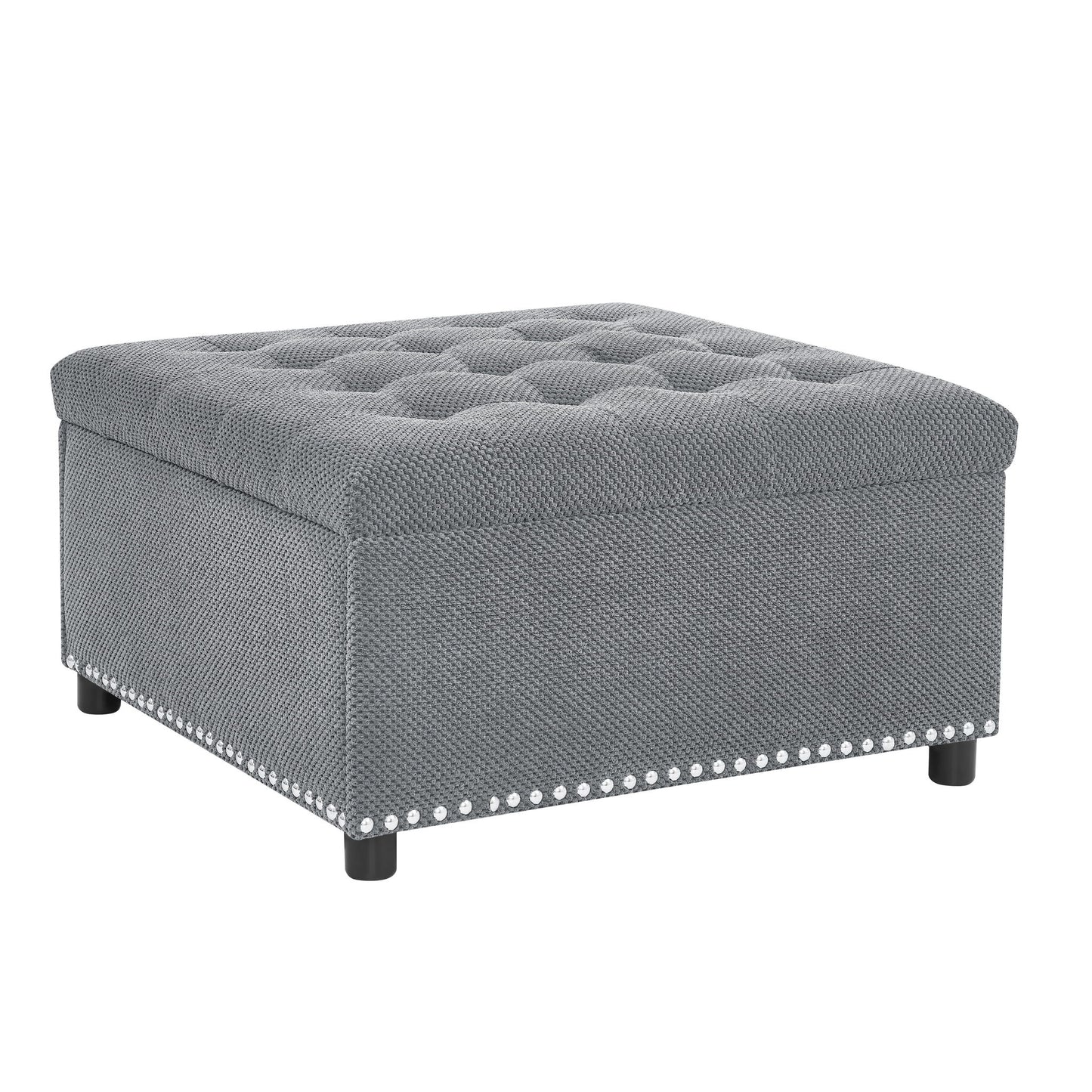Square Tufted Storage Ottoman With Nailhead Trim