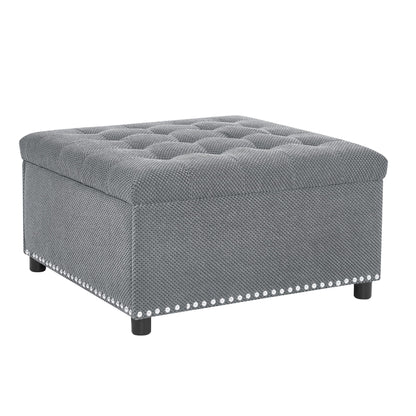 Square Tufted Storage Ottoman With Nailhead Trim